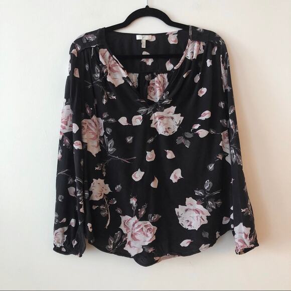 Joie Black Rose Floral Print Silk Blouse - Picture 2 of 7